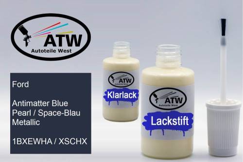 Ford, Antimatter Blue Pearl / Space-Blau Metallic, 1BXEWHA / XSCHX: 20ml Lackstift + 20ml Klarlack - Set, von ATW Autoteile West.